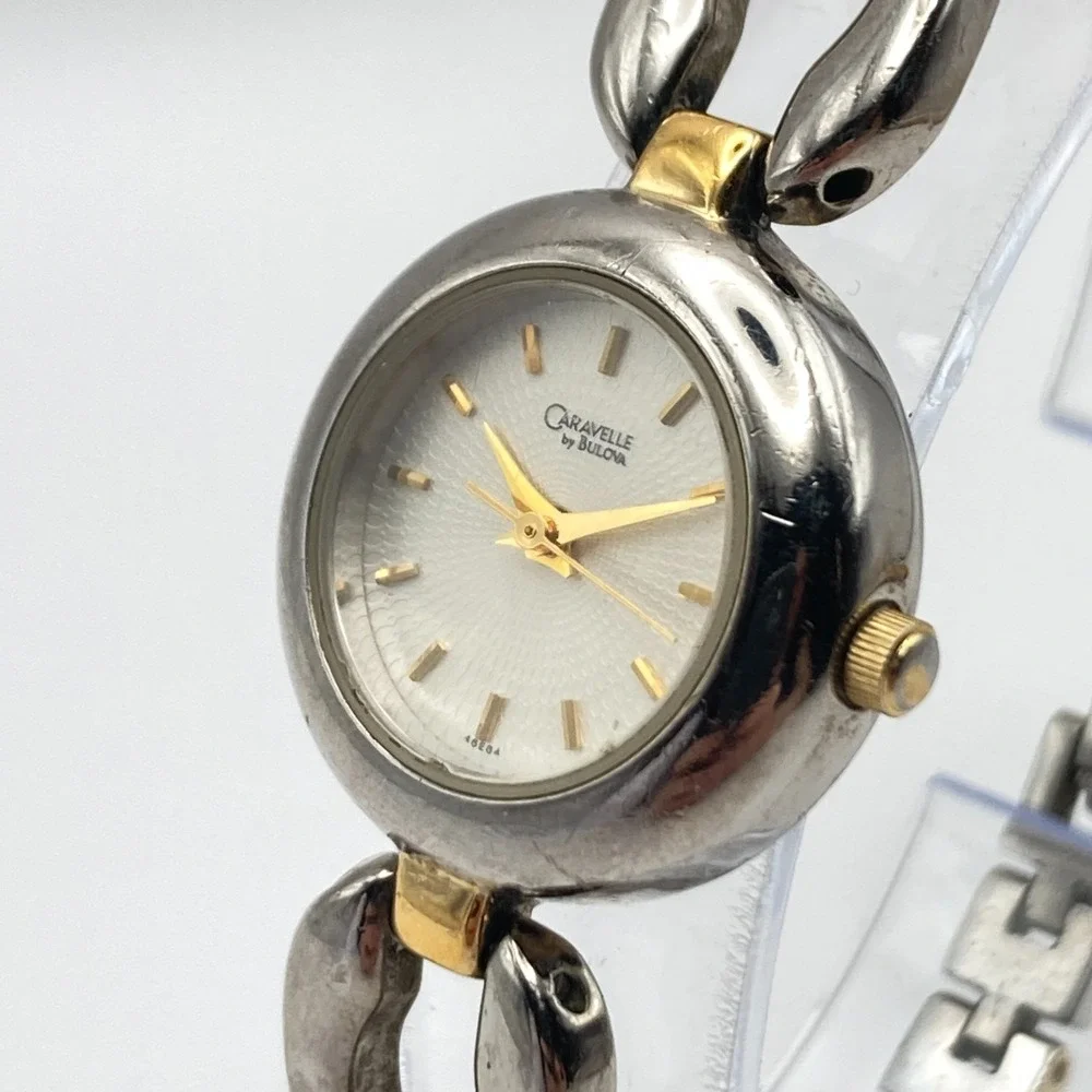 Caravelle by Bulova Womens Watch 22mm Silver Gold Tone Textured Dial New Battery